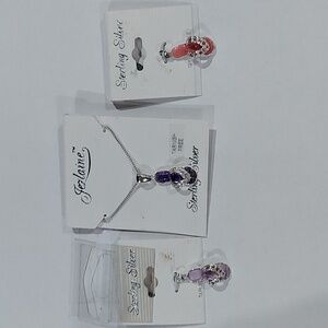 NWT Jezlaine sterling silver purple flip flop necklace +lavender pink pendants